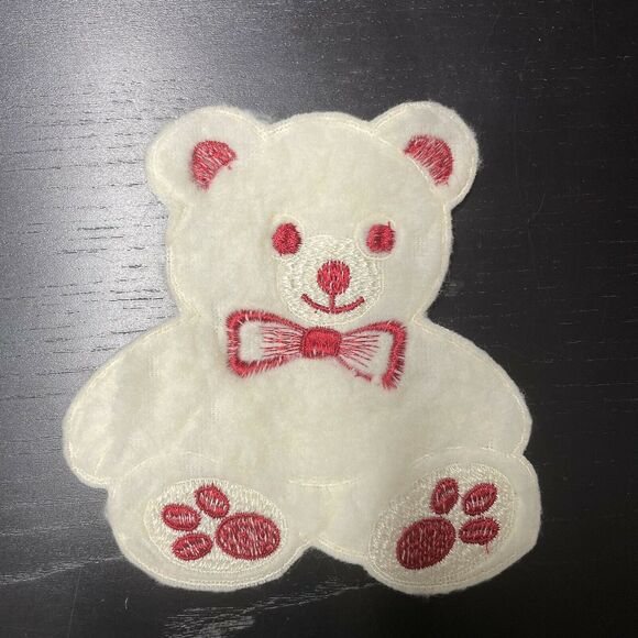 Lot of 4 Large White Red Fuzzy Teddy Bear Plush Sew On Appliques Patches 6” - Picture 2 of 6
